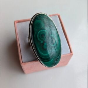 Handcrafted Bohemian Chrysocolla  Malachite Oval Ring (8.75)